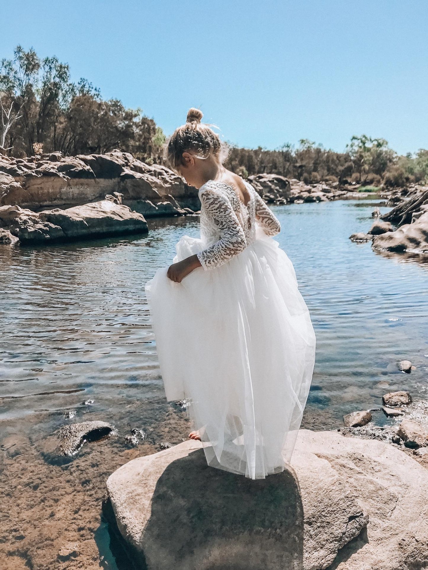 Swan White Flower Girl Lace Dress