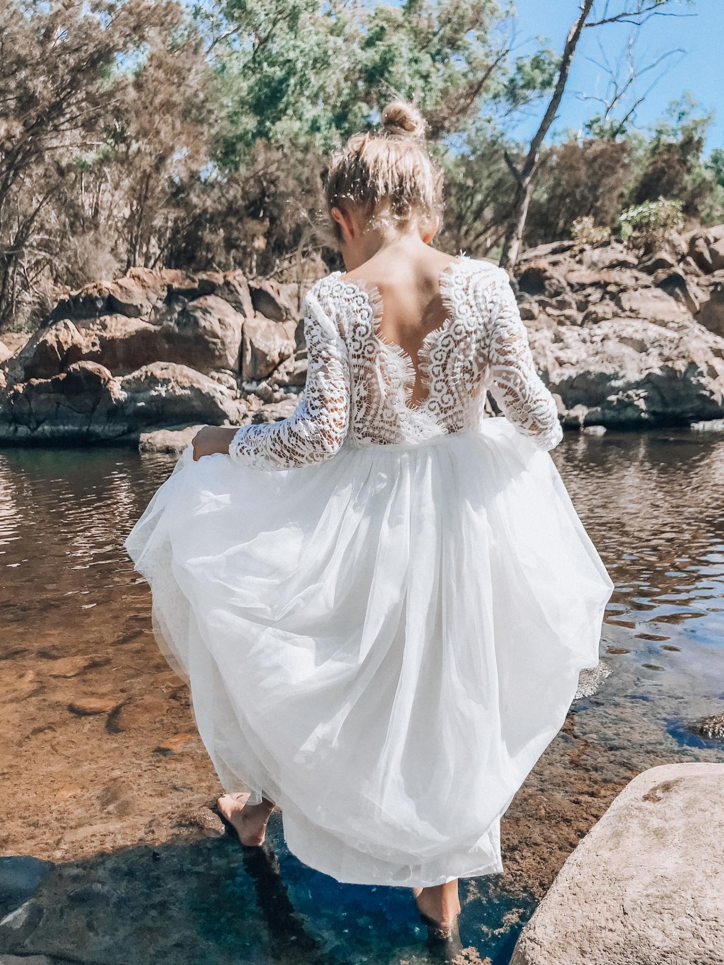 Swan White Flower Girl Lace Dress