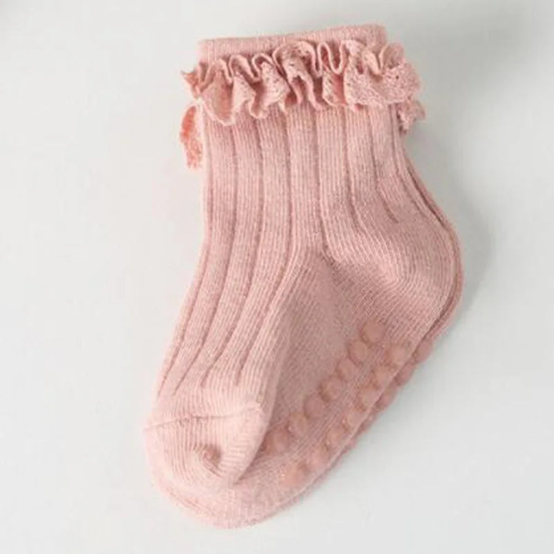 4 Pairs Baby & Kids Non-Slip Cotton Socks – Plain Colors