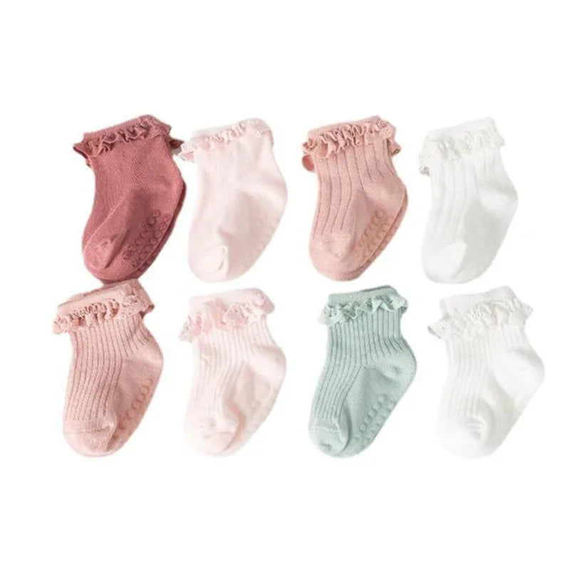 4 Pairs Baby & Kids Non-Slip Cotton Socks – Plain Colors