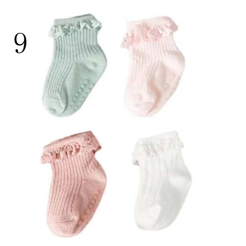 4 Pairs Baby & Kids Non-Slip Cotton Socks – Plain Colors