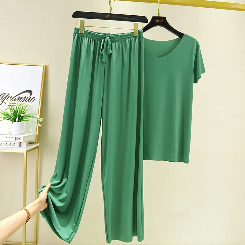 Women’s 2-Piece Summer Set – Top & Wide-Leg Pants, Elegant Casual Look