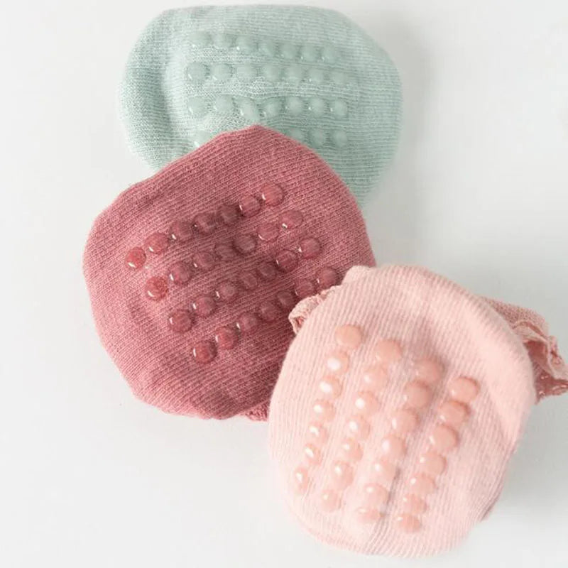 4 Pairs Baby & Kids Non-Slip Cotton Socks – Plain Colors