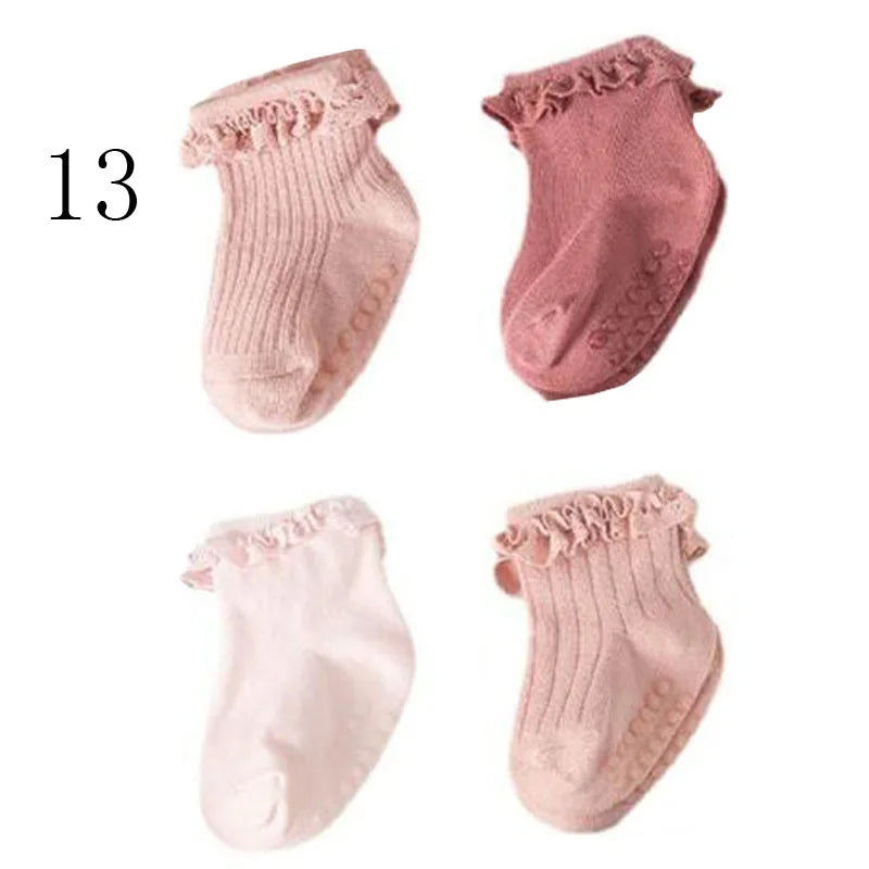 4 Pairs Baby & Kids Non-Slip Cotton Socks – Plain Colors