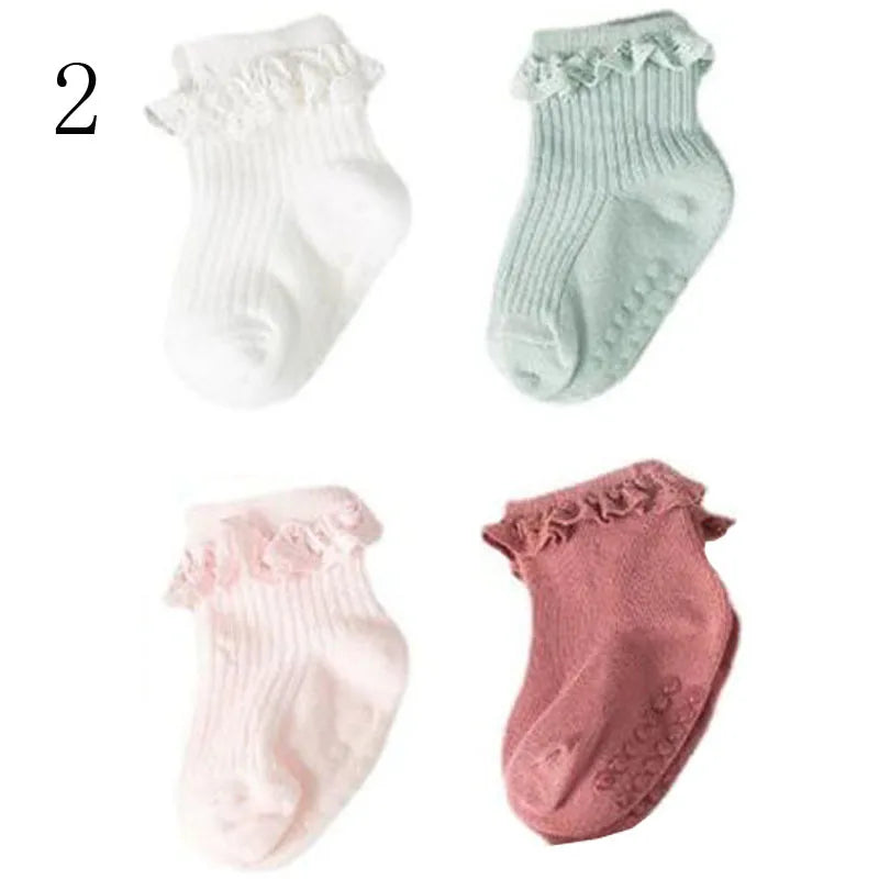 4 Pairs Baby & Kids Non-Slip Cotton Socks – Plain Colors