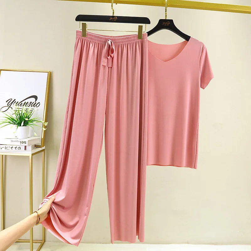 Women’s 2-Piece Summer Set – Top & Wide-Leg Pants, Elegant Casual Look