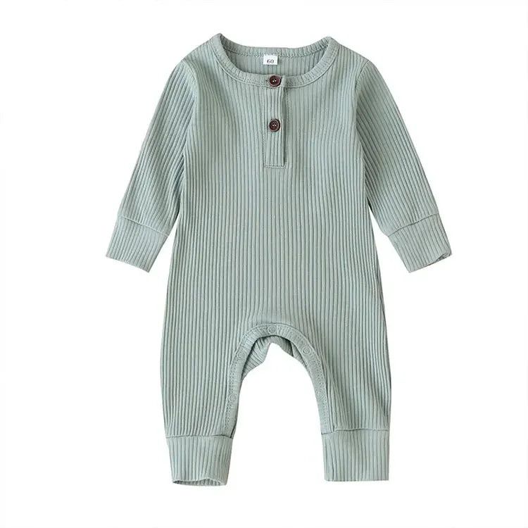 Unisex Summer Cotton Romper with Snap Buttons – Long Sleeve