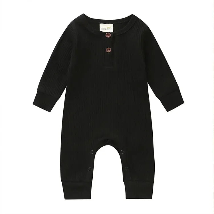Unisex Summer Cotton Romper with Snap Buttons – Long Sleeve