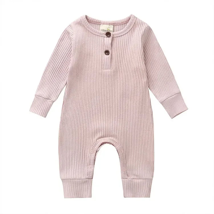 Unisex Summer Cotton Romper with Snap Buttons – Long Sleeve