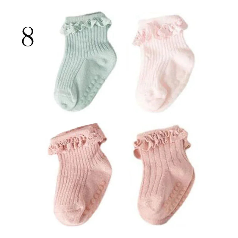 4 Pairs Baby & Kids Non-Slip Cotton Socks – Plain Colors