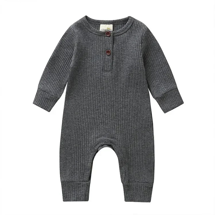 Unisex Summer Cotton Romper with Snap Buttons – Long Sleeve