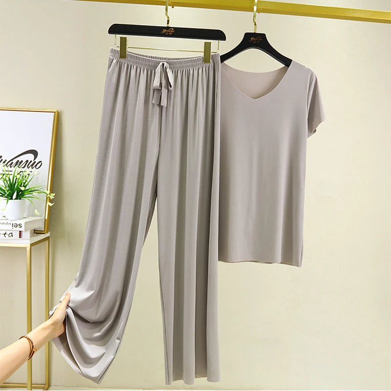 Women’s 2-Piece Summer Set – Top & Wide-Leg Pants, Elegant Casual Look