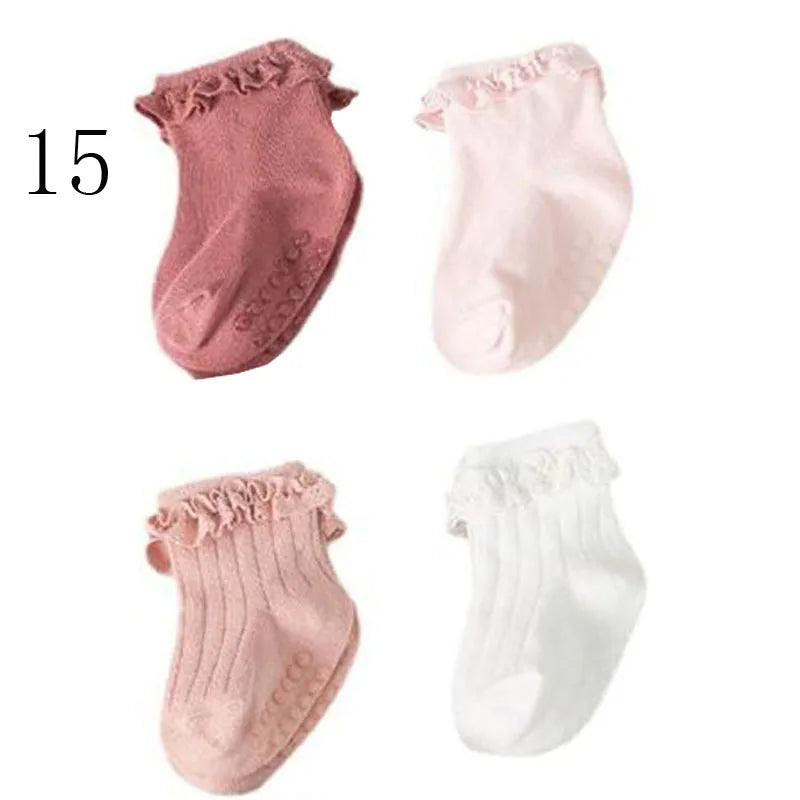 4 Pairs Baby & Kids Non-Slip Cotton Socks – Plain Colors