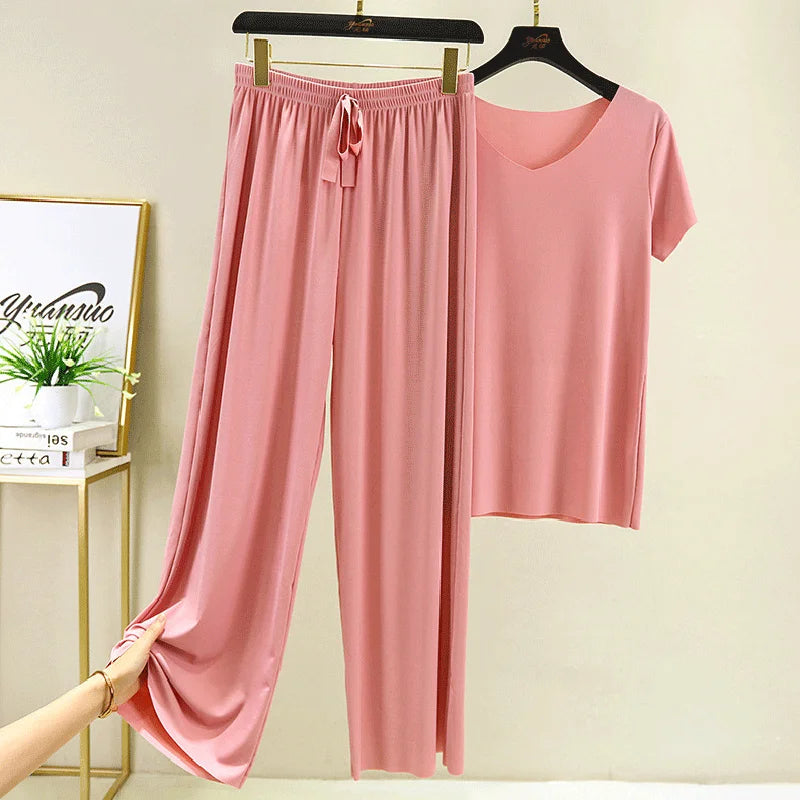 Women’s 2-Piece Summer Set – Top & Wide-Leg Pants, Elegant Casual Look