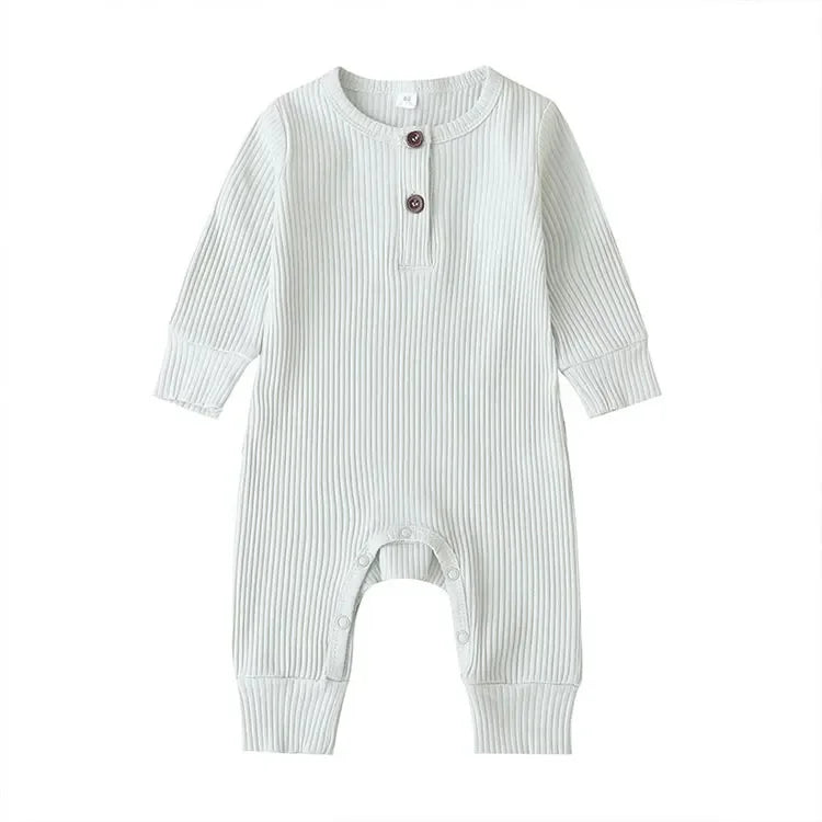 Unisex Summer Cotton Romper with Snap Buttons – Long Sleeve