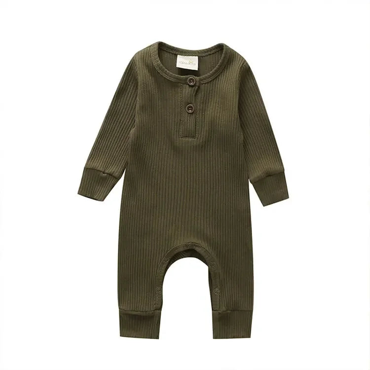 Unisex Summer Cotton Romper with Snap Buttons – Long Sleeve