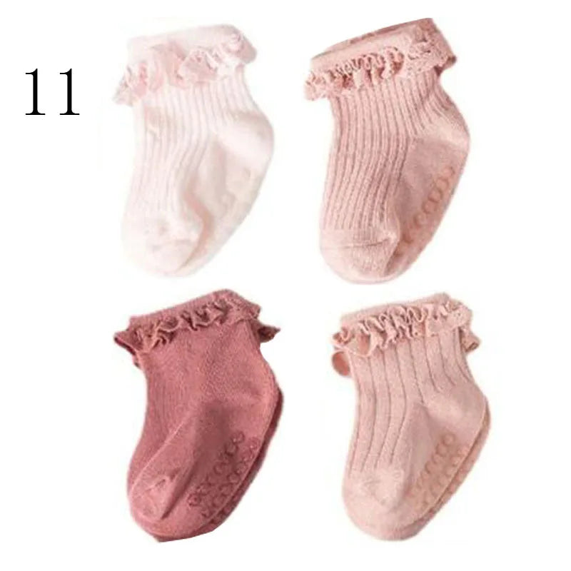 4 Pairs Baby & Kids Non-Slip Cotton Socks – Plain Colors
