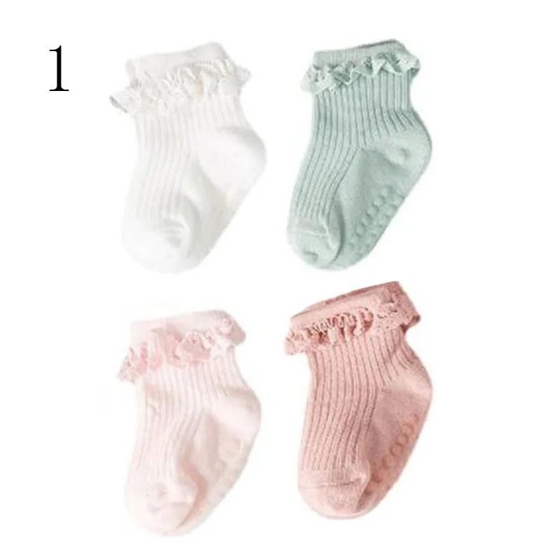 4 Pairs Baby & Kids Non-Slip Cotton Socks – Plain Colors