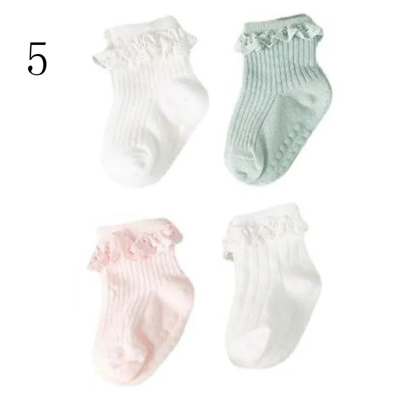4 Pairs Baby & Kids Non-Slip Cotton Socks – Plain Colors