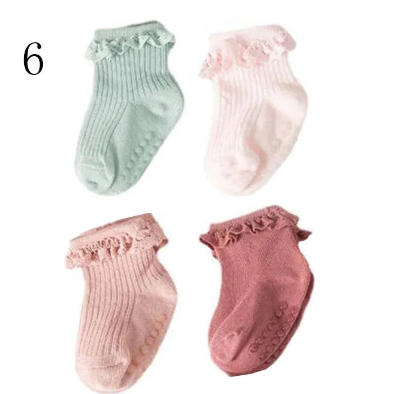 4 Pairs Baby & Kids Non-Slip Cotton Socks – Plain Colors