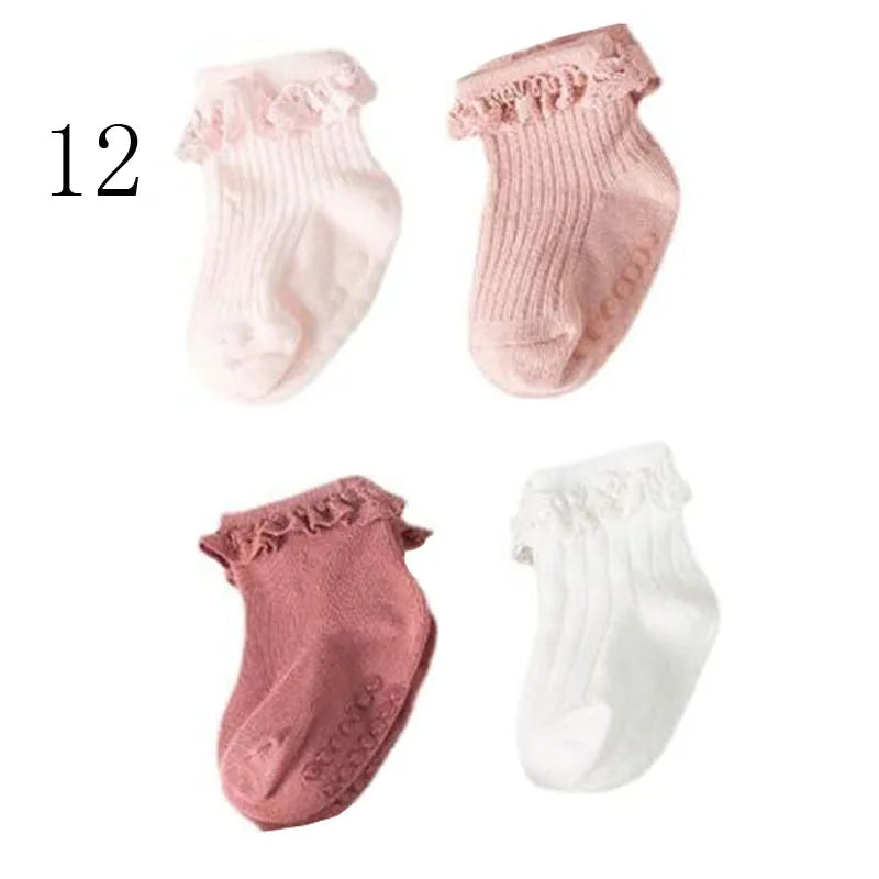 4 Pairs Baby & Kids Non-Slip Cotton Socks – Plain Colors