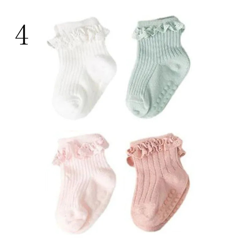 4 Pairs Baby & Kids Non-Slip Cotton Socks – Plain Colors