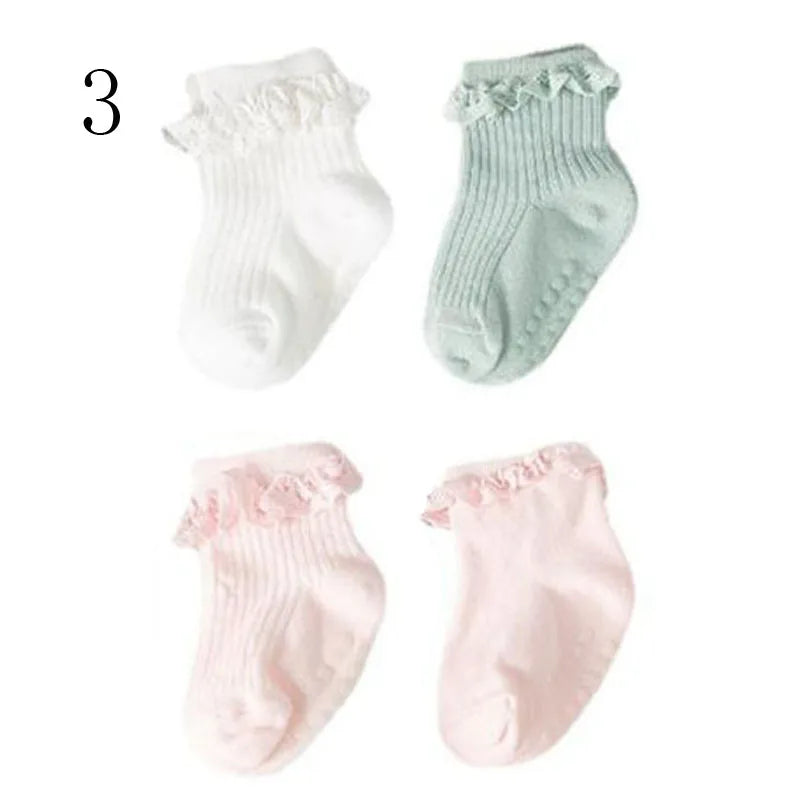 4 Pairs Baby & Kids Non-Slip Cotton Socks – Plain Colors