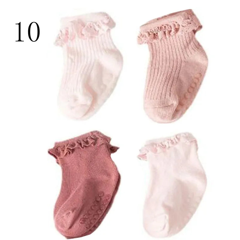 4 Pairs Baby & Kids Non-Slip Cotton Socks – Plain Colors