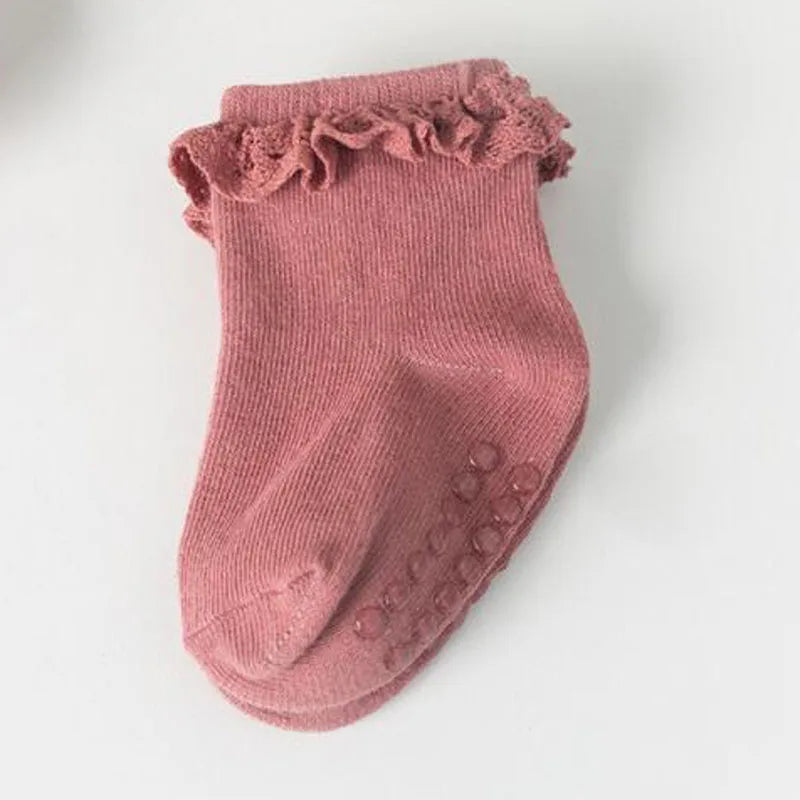 4 Pairs Baby & Kids Non-Slip Cotton Socks – Plain Colors