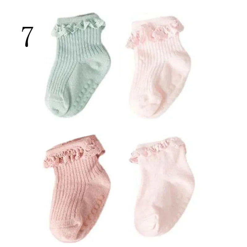 4 Pairs Baby & Kids Non-Slip Cotton Socks – Plain Colors