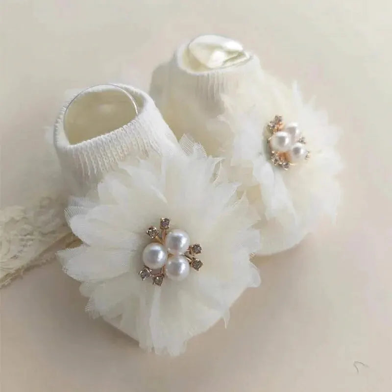 Pearl Bow Baby Headband & Non-Slip Cotton Socks Set