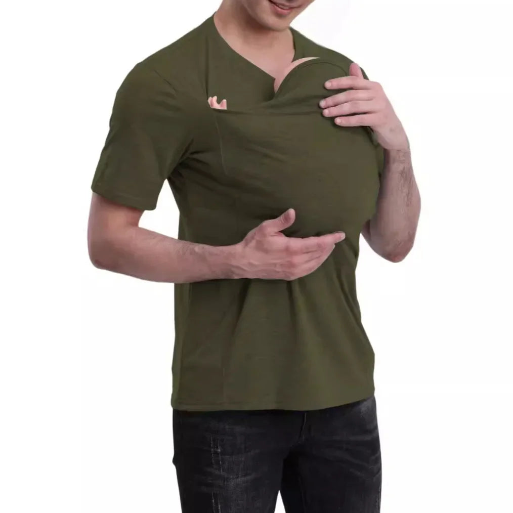 Premium Cotton Kangaroo Pocket T-Shirt – Safe & Comfortable Babywearing for Dads