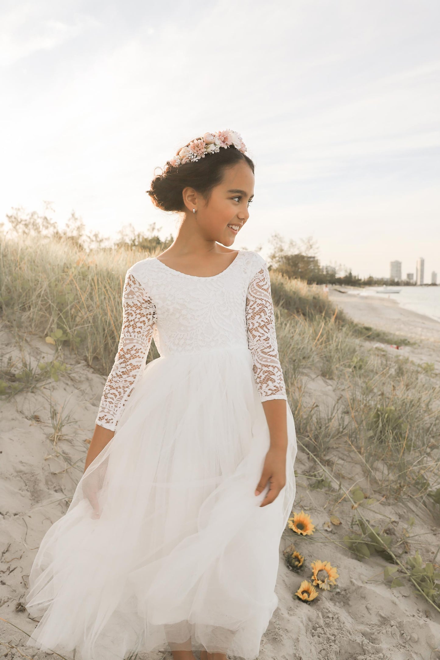 Swan White Flower Girl Lace Dress