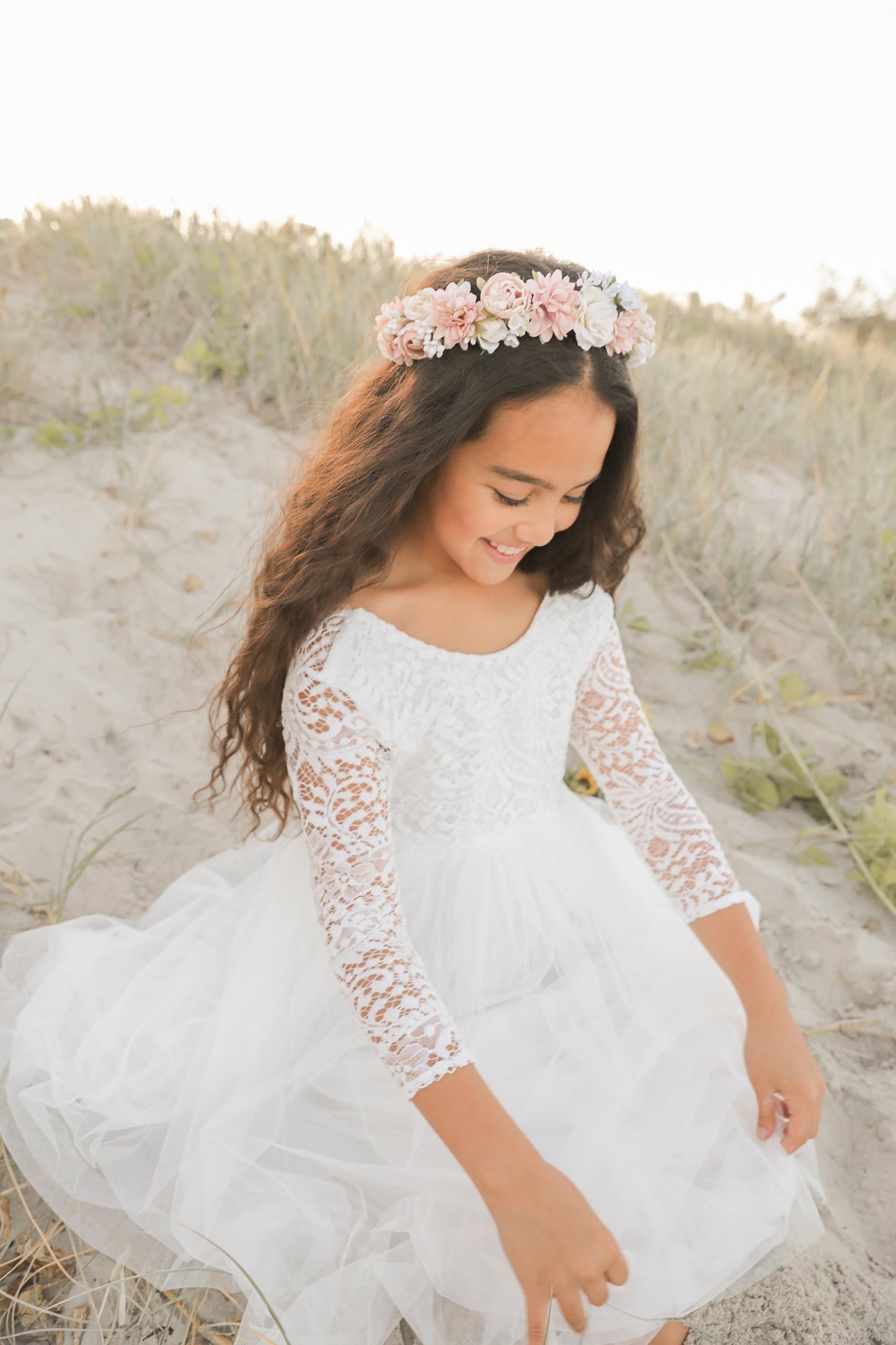 Swan White Flower Girl Lace Dress