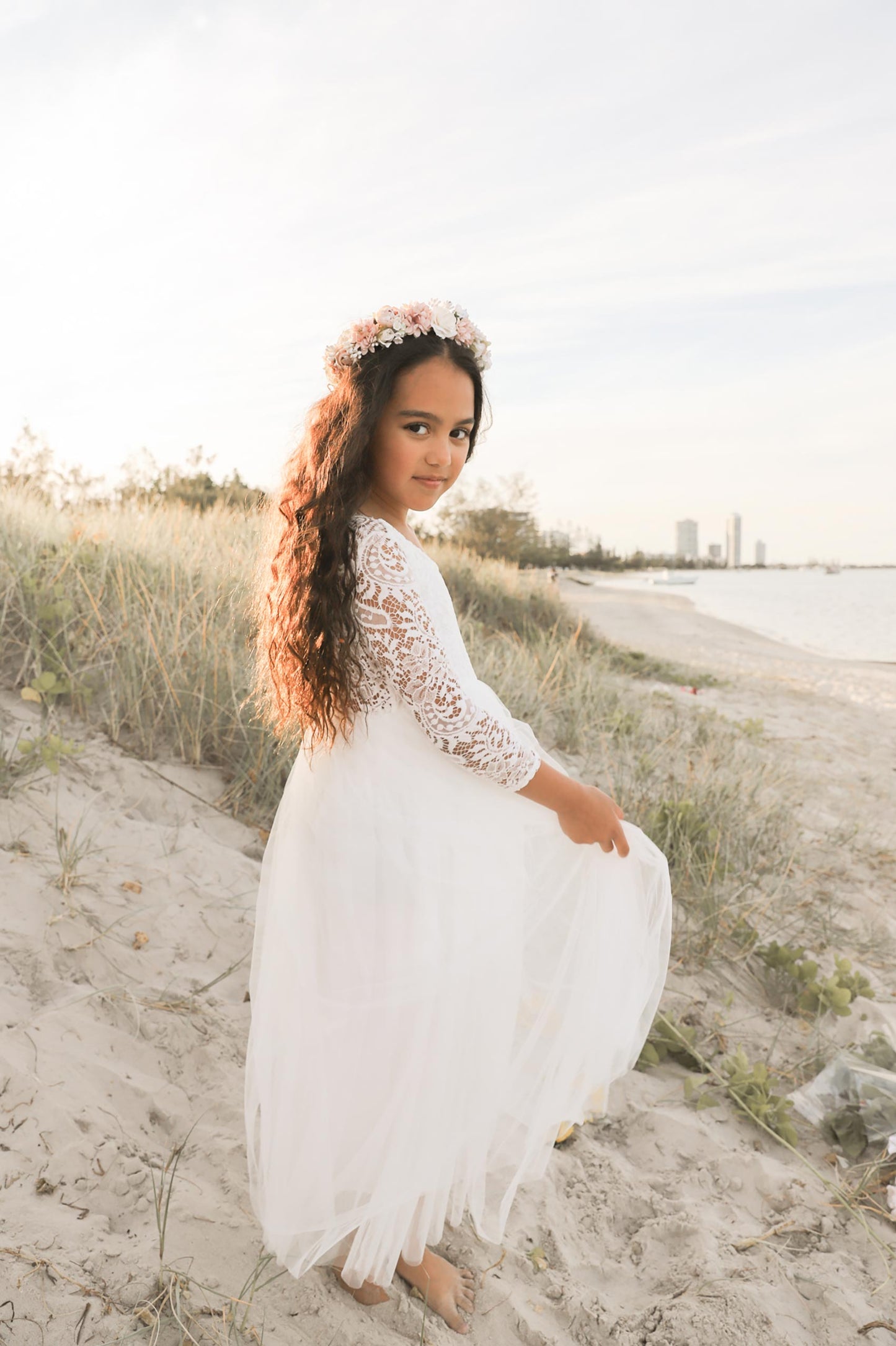 Swan White Flower Girl Lace Dress