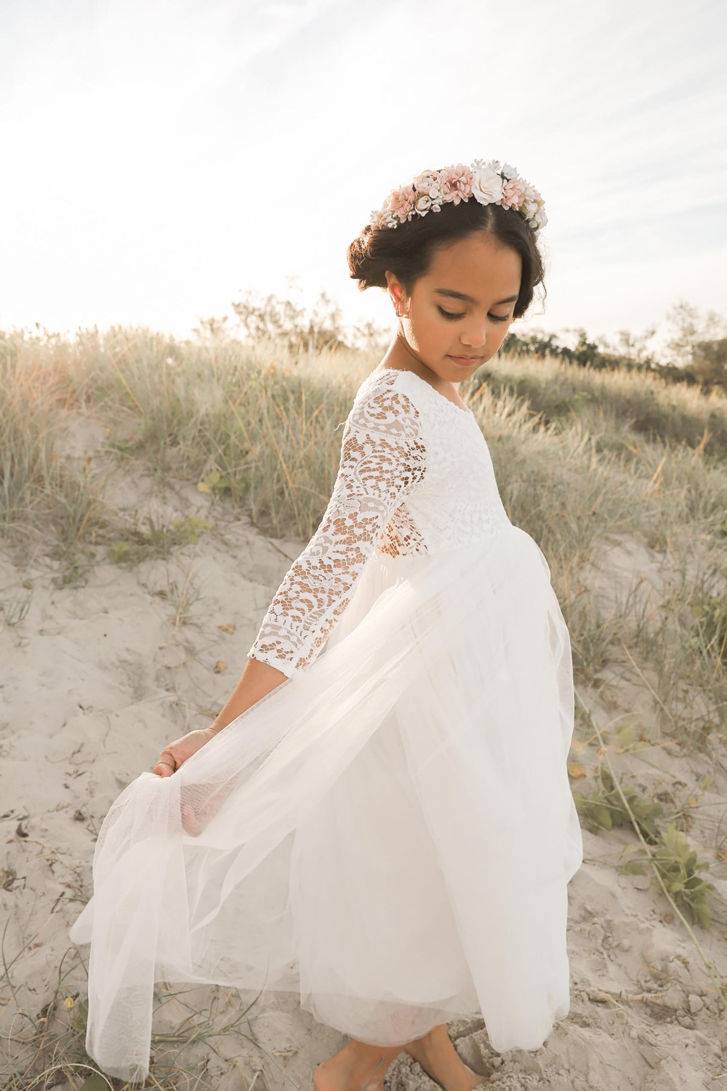 Swan White Flower Girl Lace Dress
