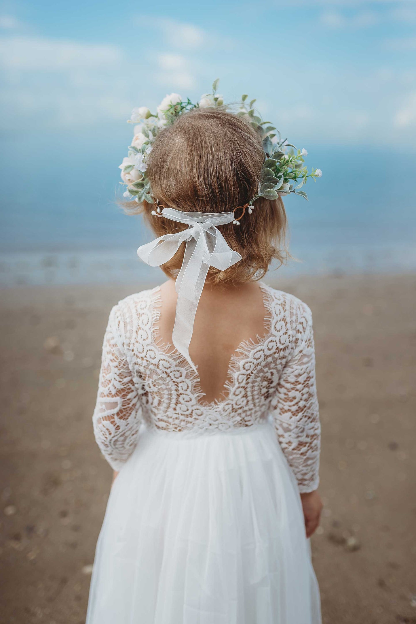 Swan White Flower Girl Lace Dress