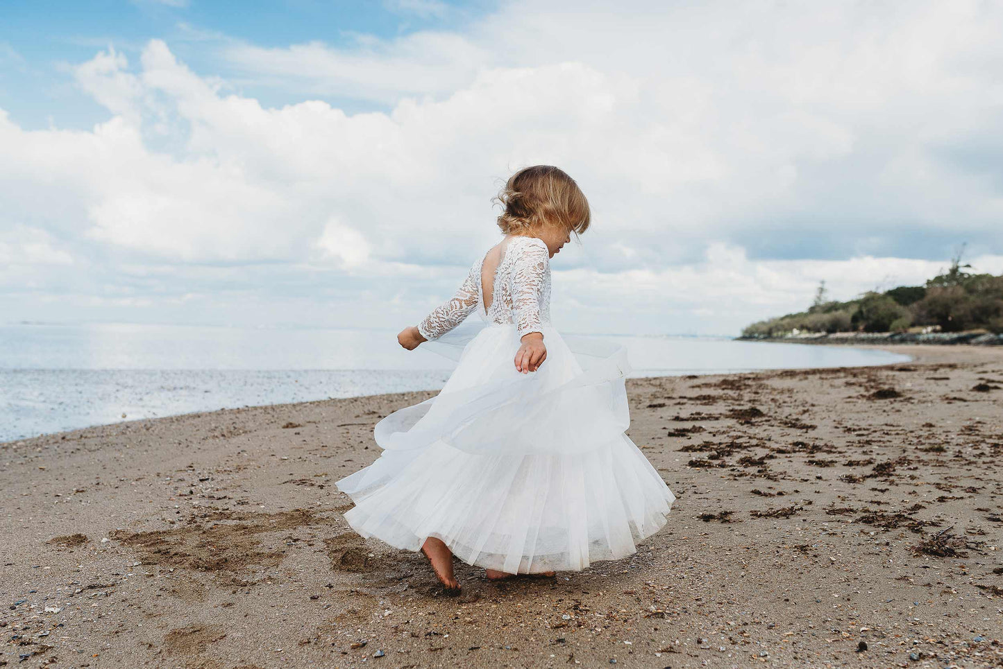 Swan White Flower Girl Lace Dress