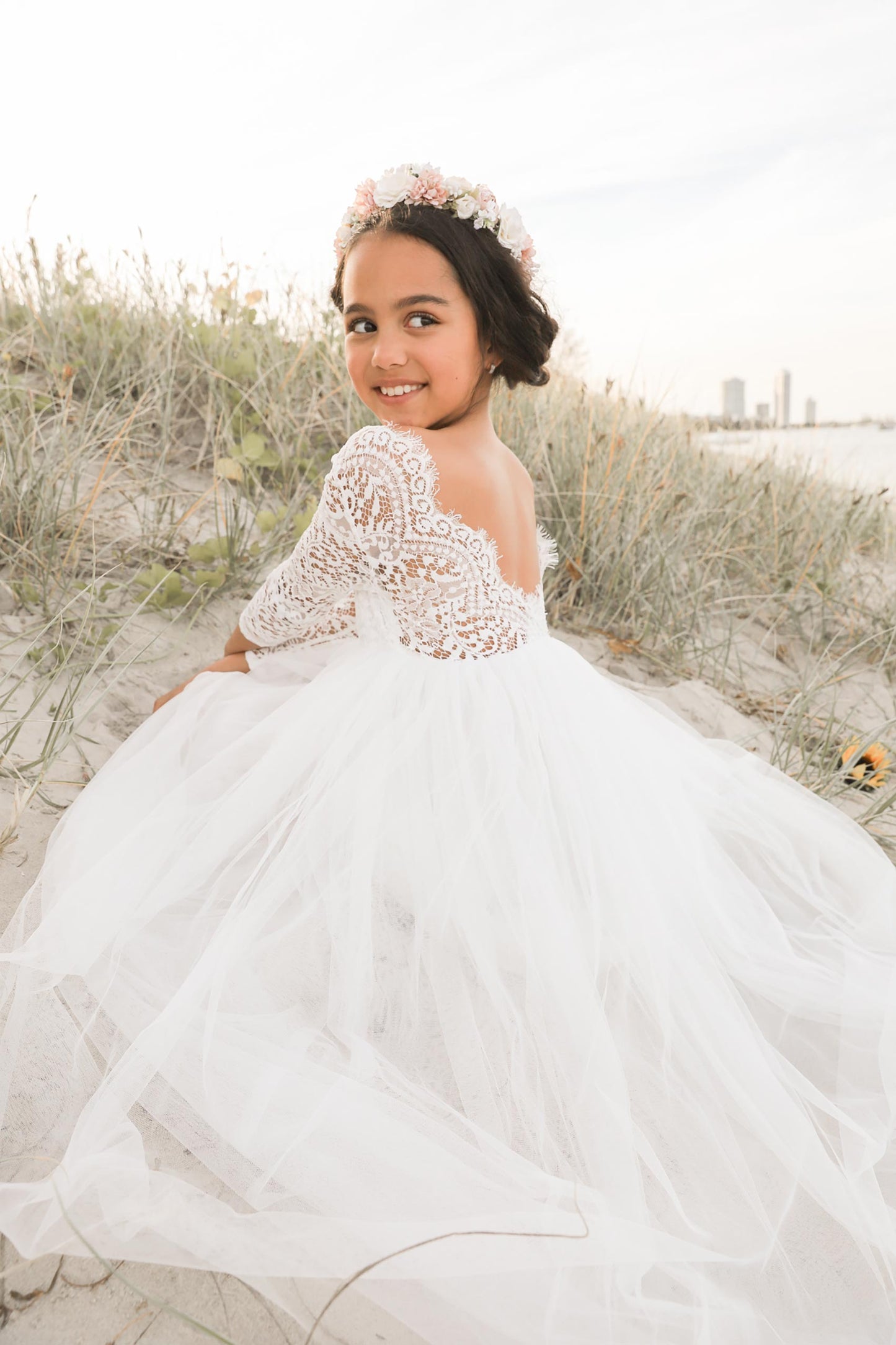 Swan White Flower Girl Lace Dress