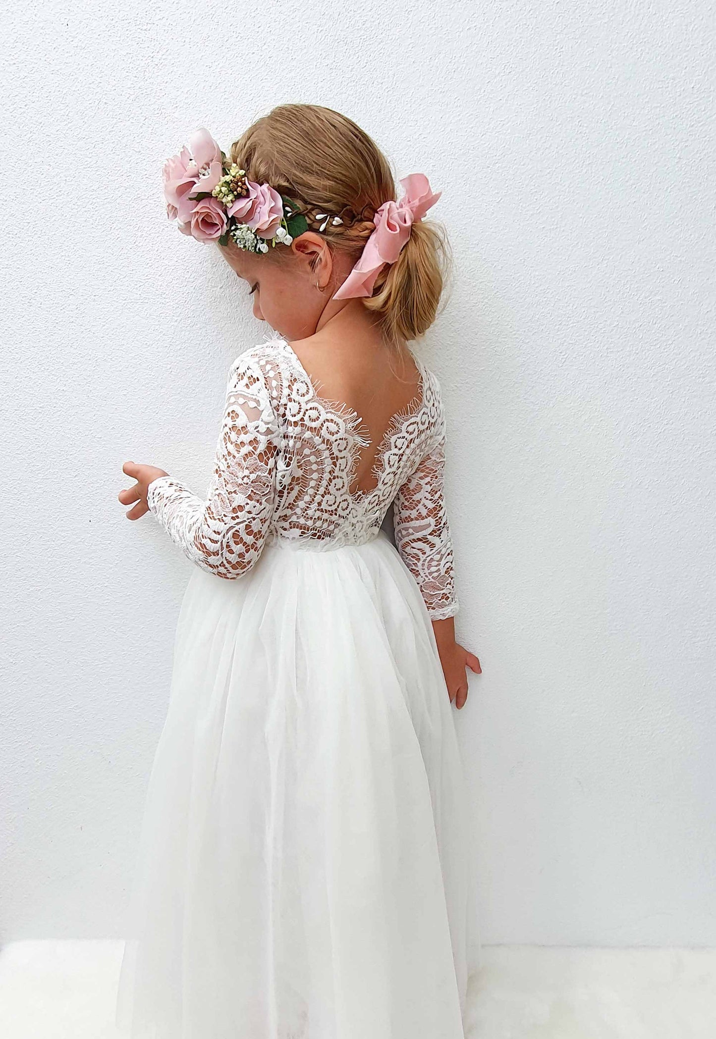 Swan White Flower Girl Lace Dress