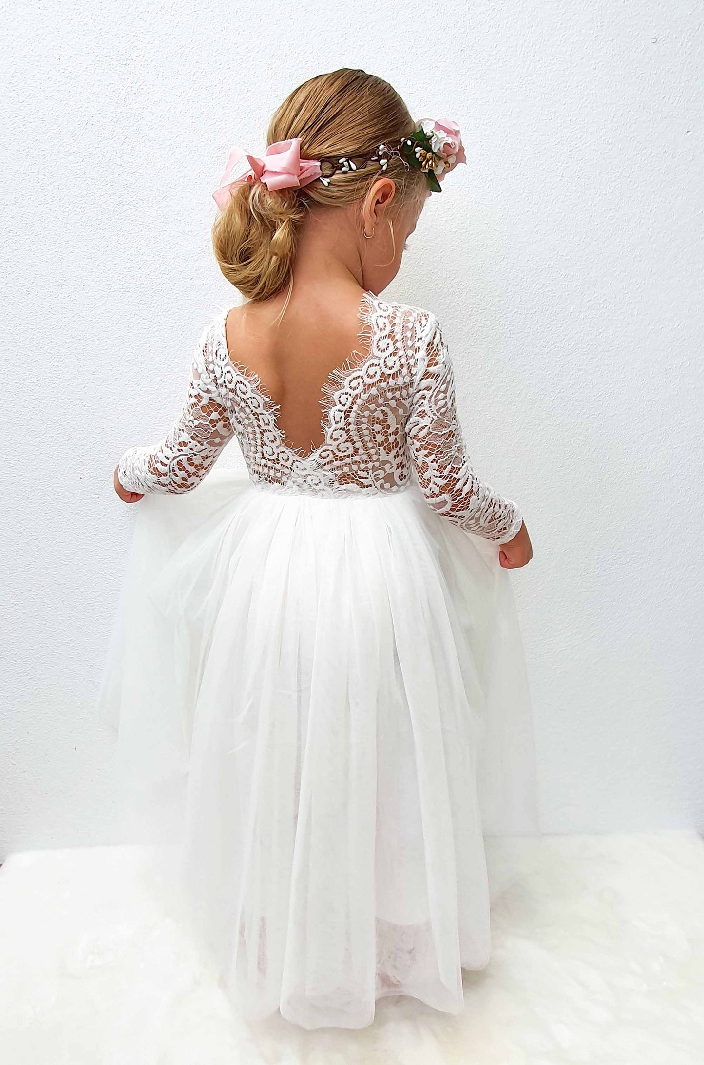 Swan White Flower Girl Lace Dress