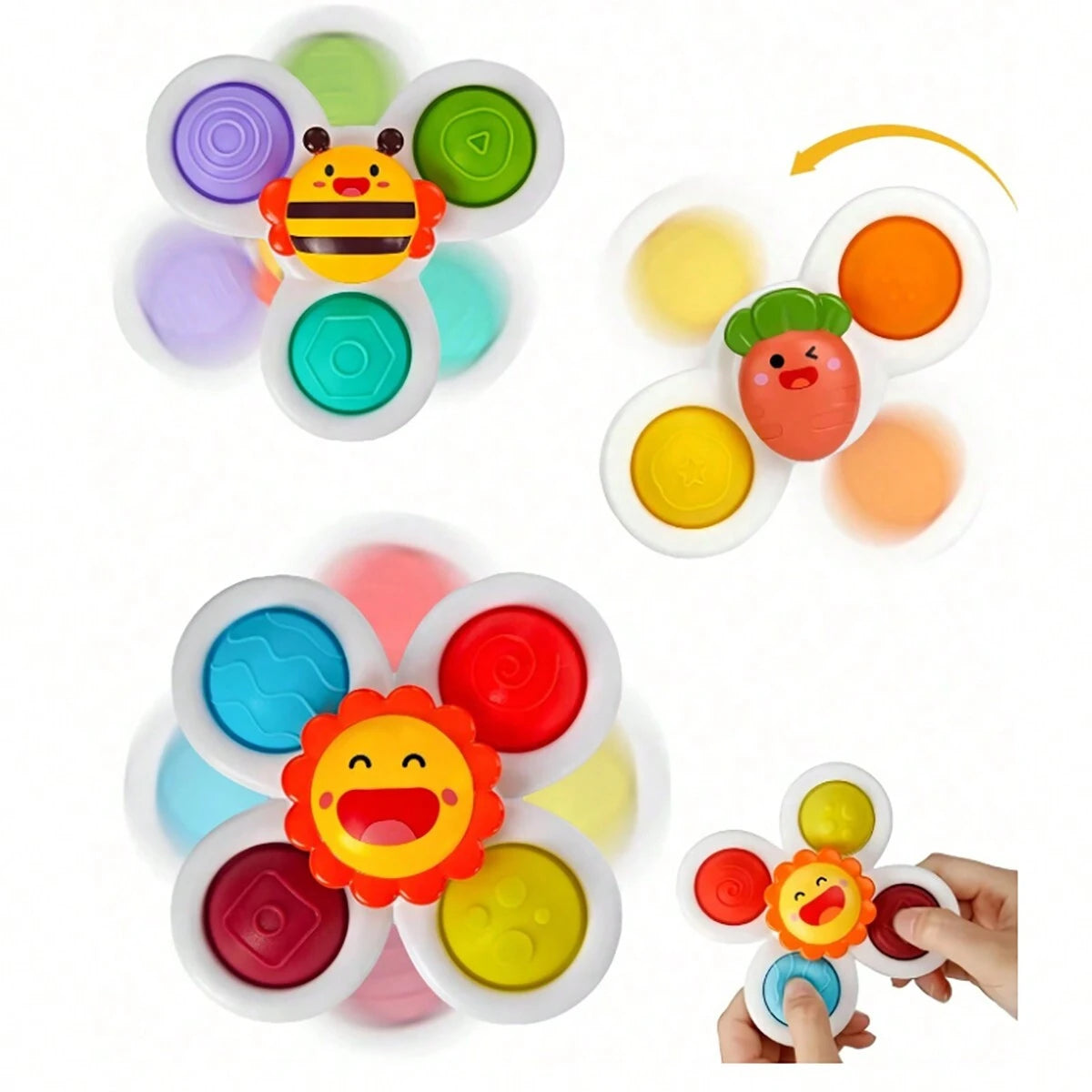 3-Pack Suction Cup Spinner Toys – Baby Teether & Stress Relief Fidget (Random Colours)