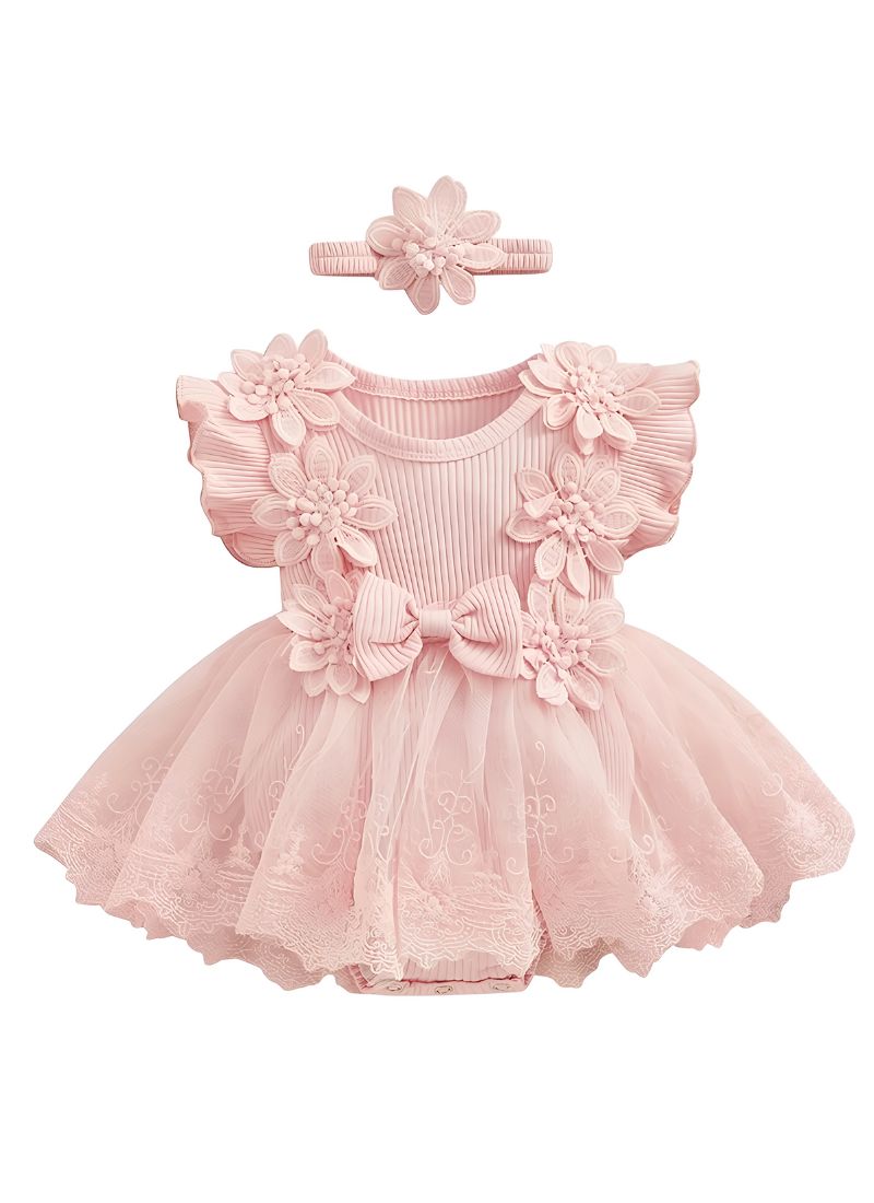 Baby Girl Summer A-Line Dress – Organic Poly-Cotton, Lace & Bow Detail