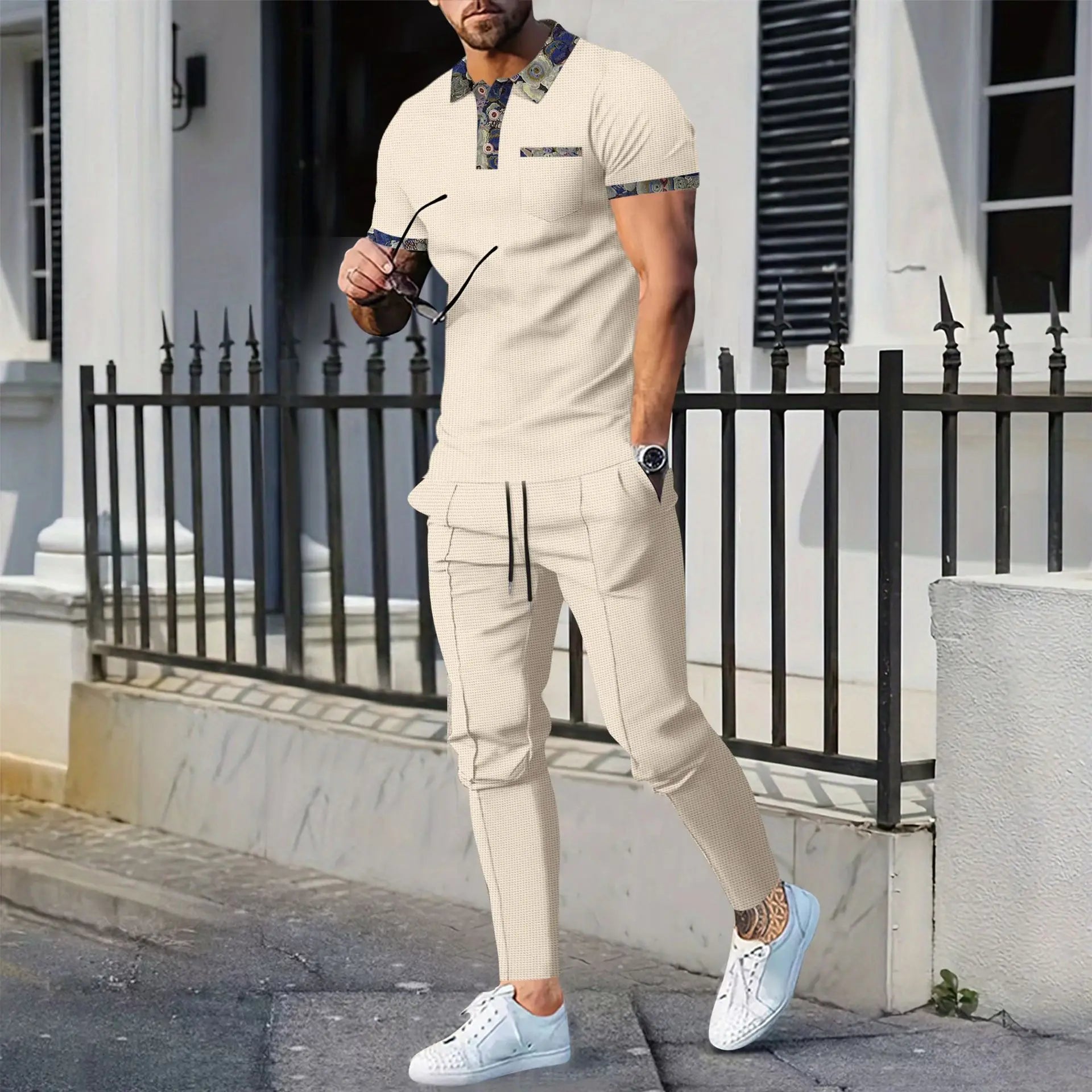 Comfy for Daddys: Casual 2-Piece Set with Waffle Collar
