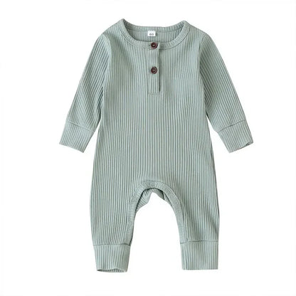 Unisex Summer Cotton Romper with Snap Buttons – Long Sleeve