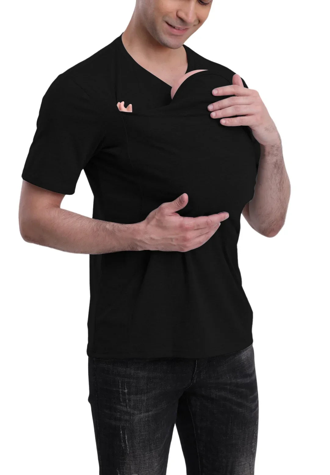 Premium Cotton Kangaroo Pocket T-Shirt – Safe & Comfortable Babywearing for Dads