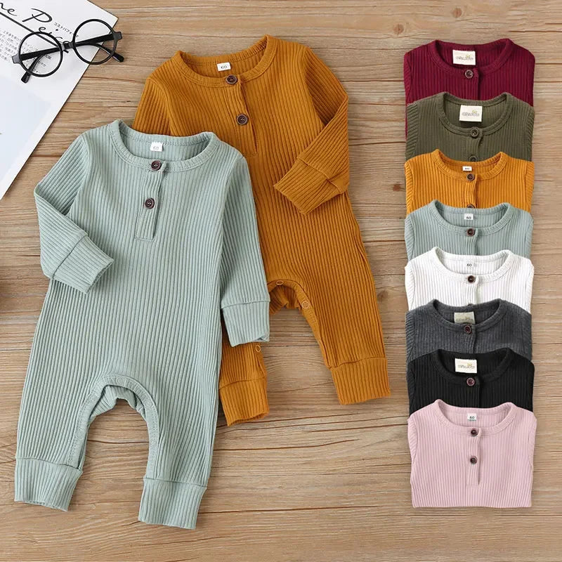 Unisex Summer Cotton Romper with Snap Buttons – Long Sleeve