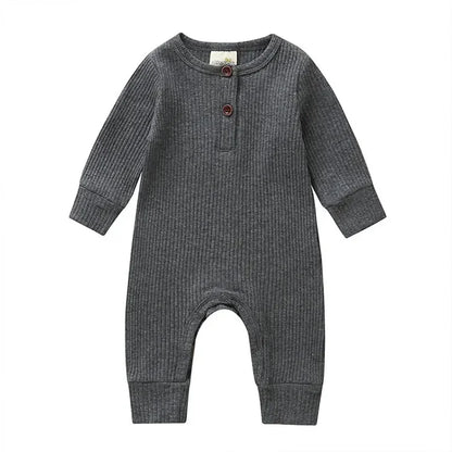 Unisex Summer Cotton Romper with Snap Buttons – Long Sleeve