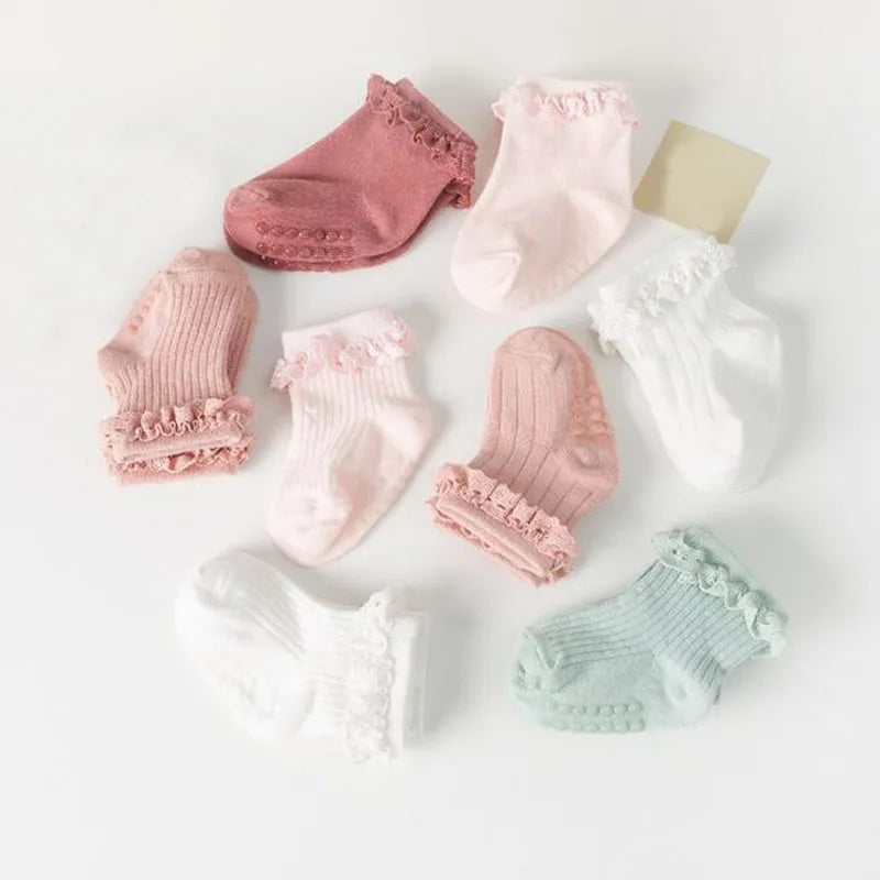 4 Pairs Baby & Kids Non-Slip Cotton Socks – Plain Colors