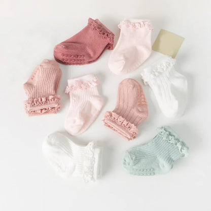 4 Pairs Baby & Kids Non-Slip Cotton Socks – Plain Colors
